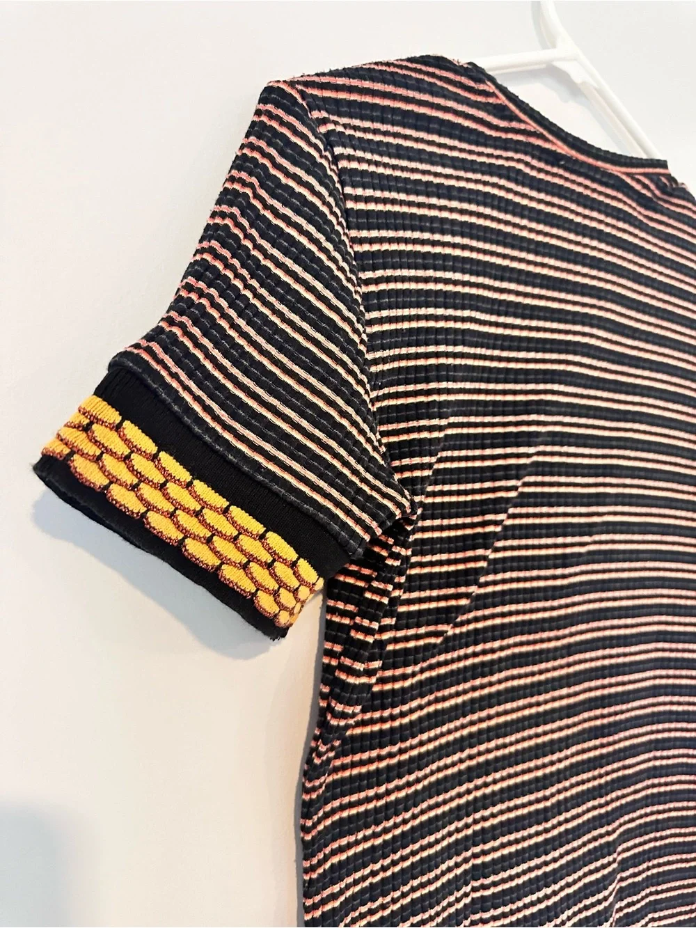 Zara Striped Top Black Tan with Gold Trim Sleeves Size Large Fitted - Picture 4 of 10